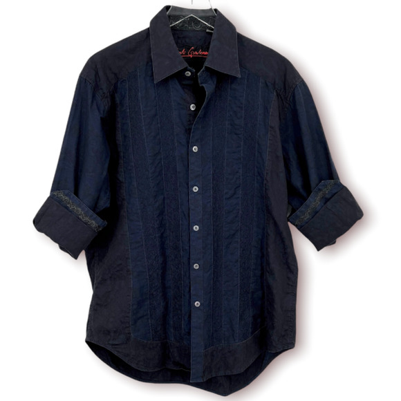 Robert Graham Blue Embroidered Button Down Flip Cuff Cotton Shirt Mens Sz Large - Picture 3 of 12
